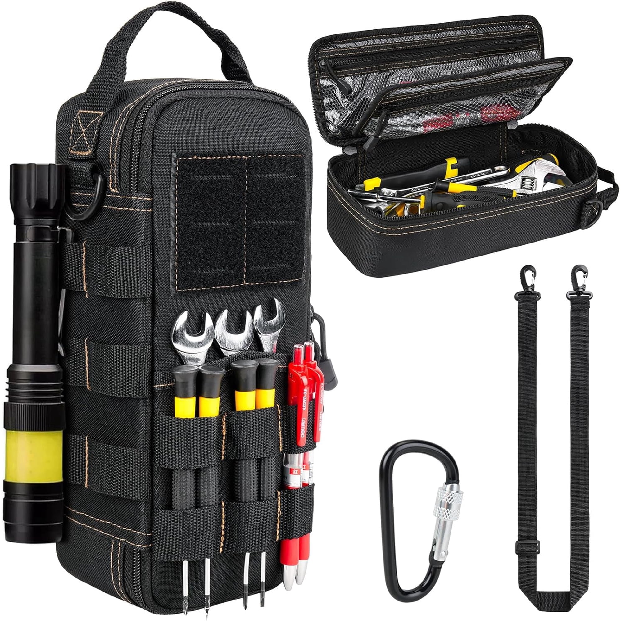 LEFOR·Z Heavy Duty Small Tactical Tool Bag for Men Utility Storage Organizer Pouch with Carabiner & Shoulder Strap for EDC Camping Black