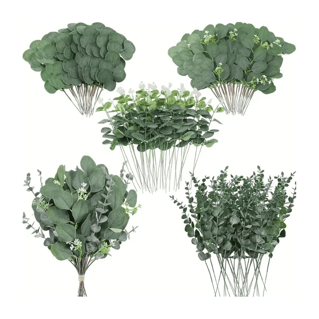 "30p Hojas De Eucalipto Artificial 4 Tipos Plantas Para Ramo Belug Verde "
