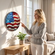American Pride Acrylic Jigsaw Puzzle Suncatcher, Patriotic Flag Stained Glass Style Window Hanging, 4th of July Home Decor Gift for Family and Friends