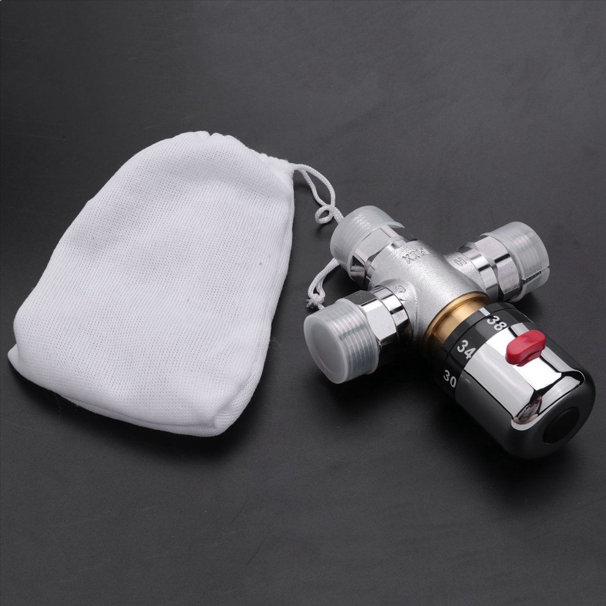 2X Solid Copper 3-Way Thermostatic Mixing Valve 3/4 Inch Solar Water Heater Valve Regulating Temperature Control Valve