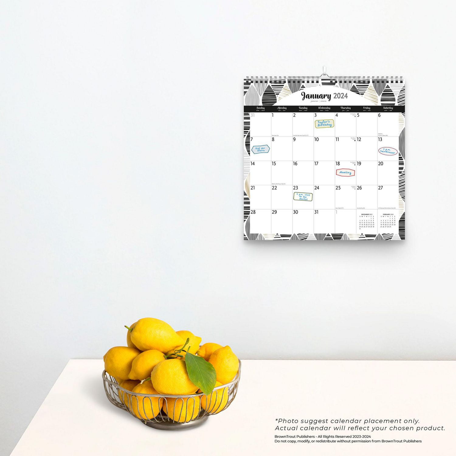 BrownTrout Ebony and Ivory 2024 12x12 Inch Wire-O Wall Calendar, 9781975470586