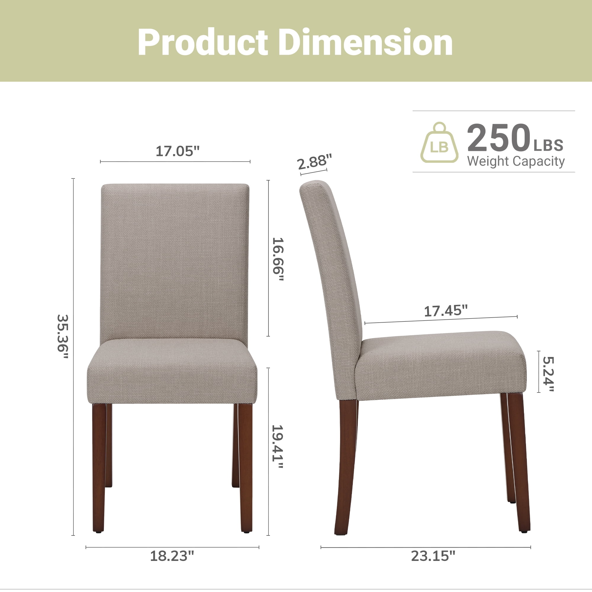 Upholstered Fabric Dining Chairs Set of 4 with Wood Legs, Modern Parsons Chairs with High Back for Kitchen, Dining Room, or Restaurant, Brown