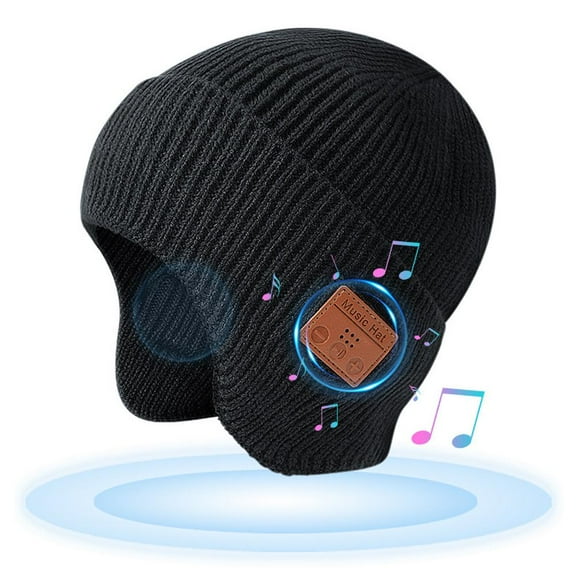 Morttic Unisex Bluetooth Beanie ,Upgraded Musical Knitted Cap with Headphone & Mic,Winter Warm Earflap Hat for Men Women Black