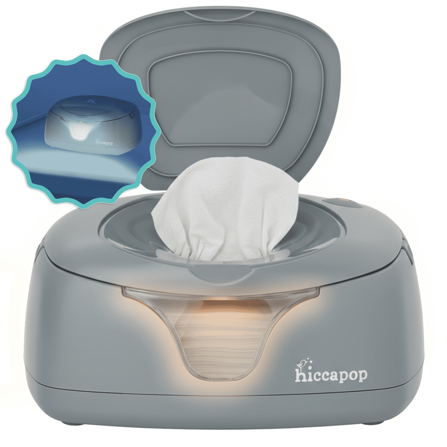 Hiccapop Baby Wipe Warmer and Wet Wipes Dispenser with Changing Light, Gray