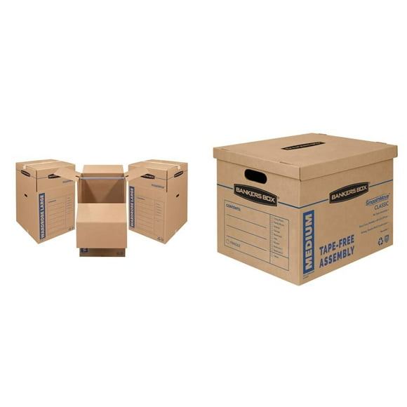 Bankers Box SmoothMove Wardrobe and Classic Medium Moving Boxes, 3 Pack Wardrobe Boxes (7711001) and 8 Pack Medium Boxes
