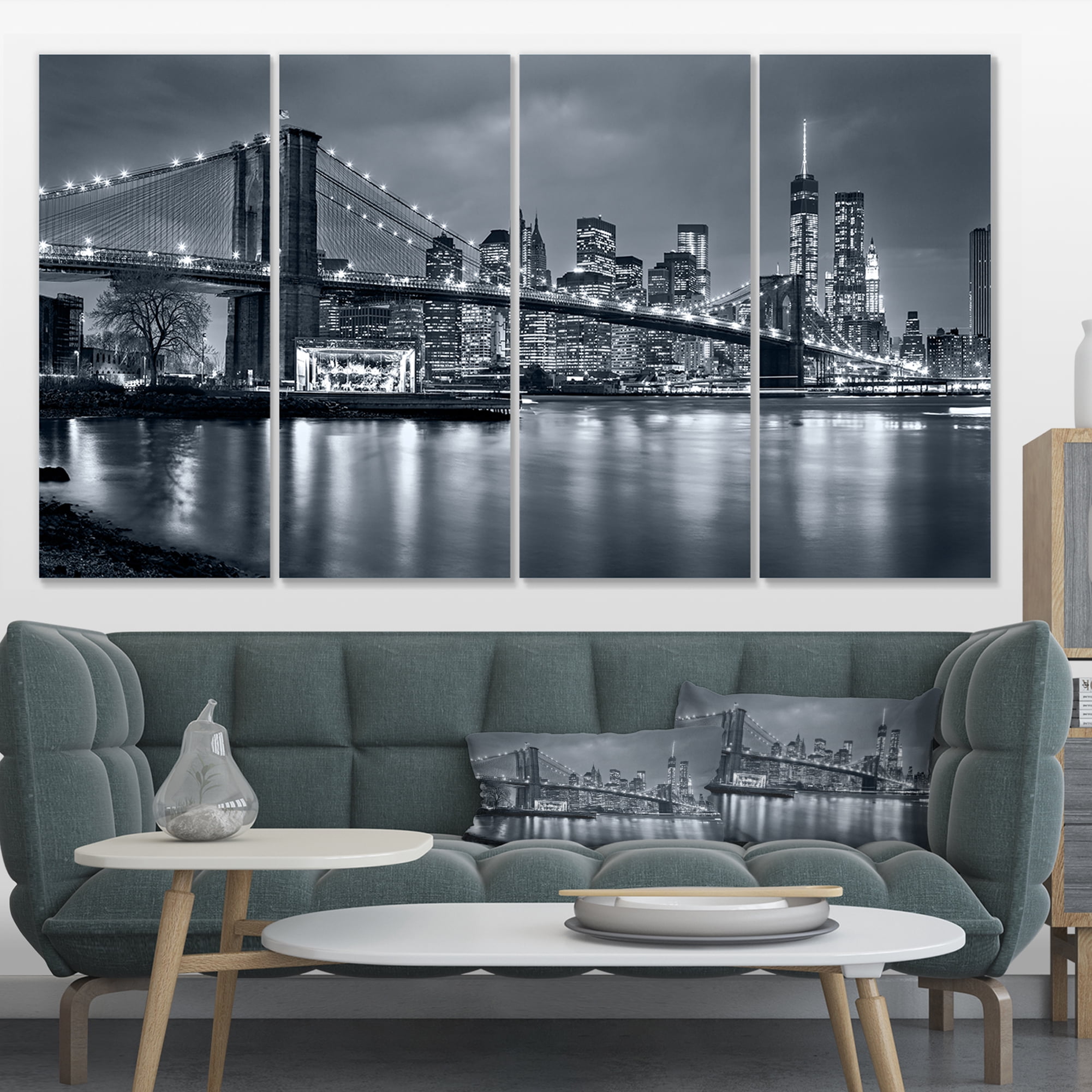 Designart 'Panorama New York City at Night ' Cityscape Canvas Print