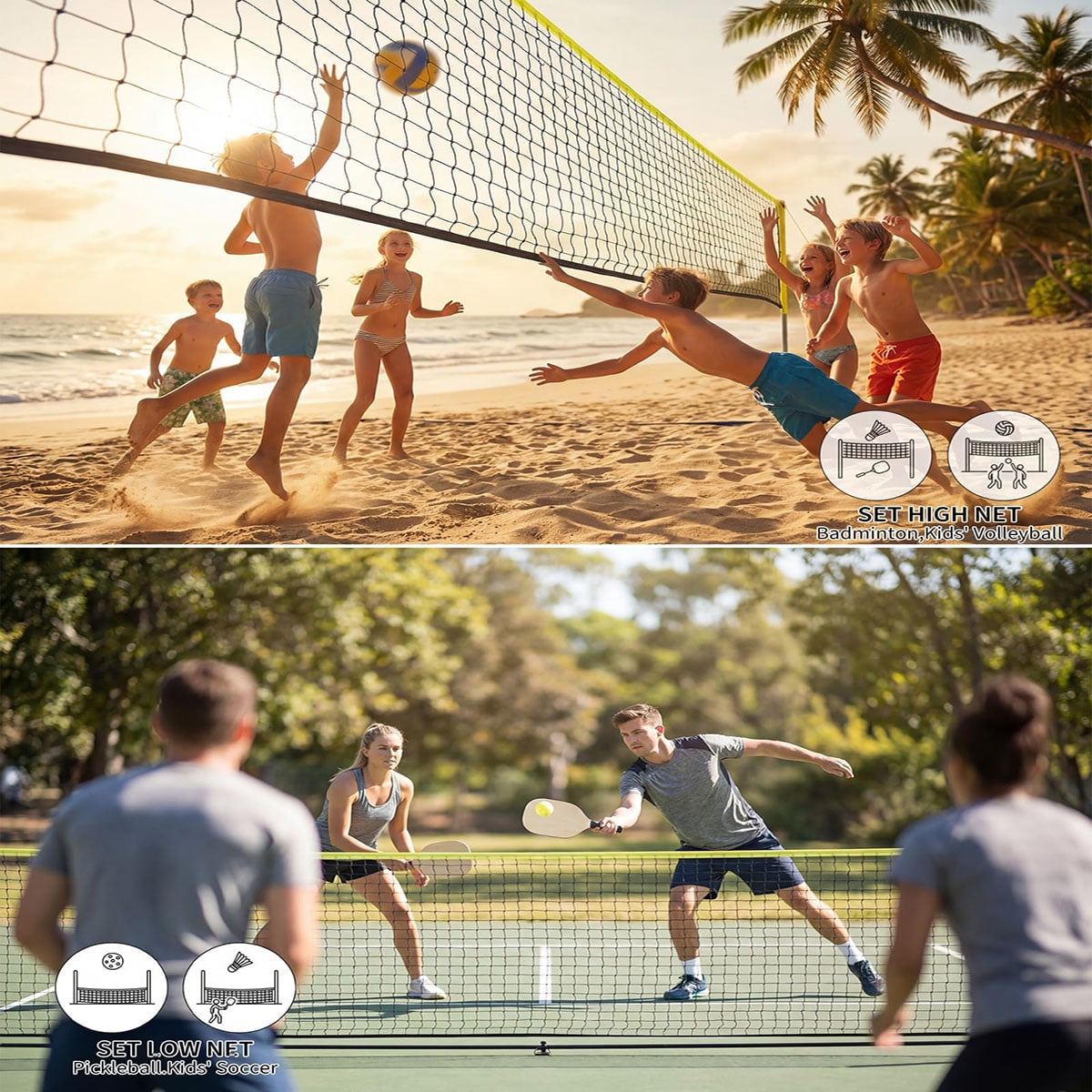 Ataucjin 17FT Wide Pickleball & Badminton Net Set for Backyard, 2-in-1 Portable/Foldable Badminton Set with Height Adjustable Net, Outdoor Training Net for for Tennis Volleyball