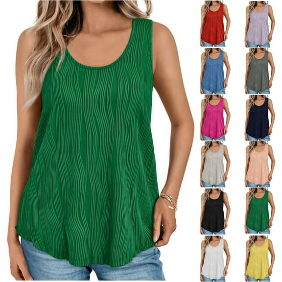 Womens Tank Tops Womens Summer Round Neck Tank Casual Textured Basic Sleeveless Shirts Beach Vacation Clothes for Women S-2XL