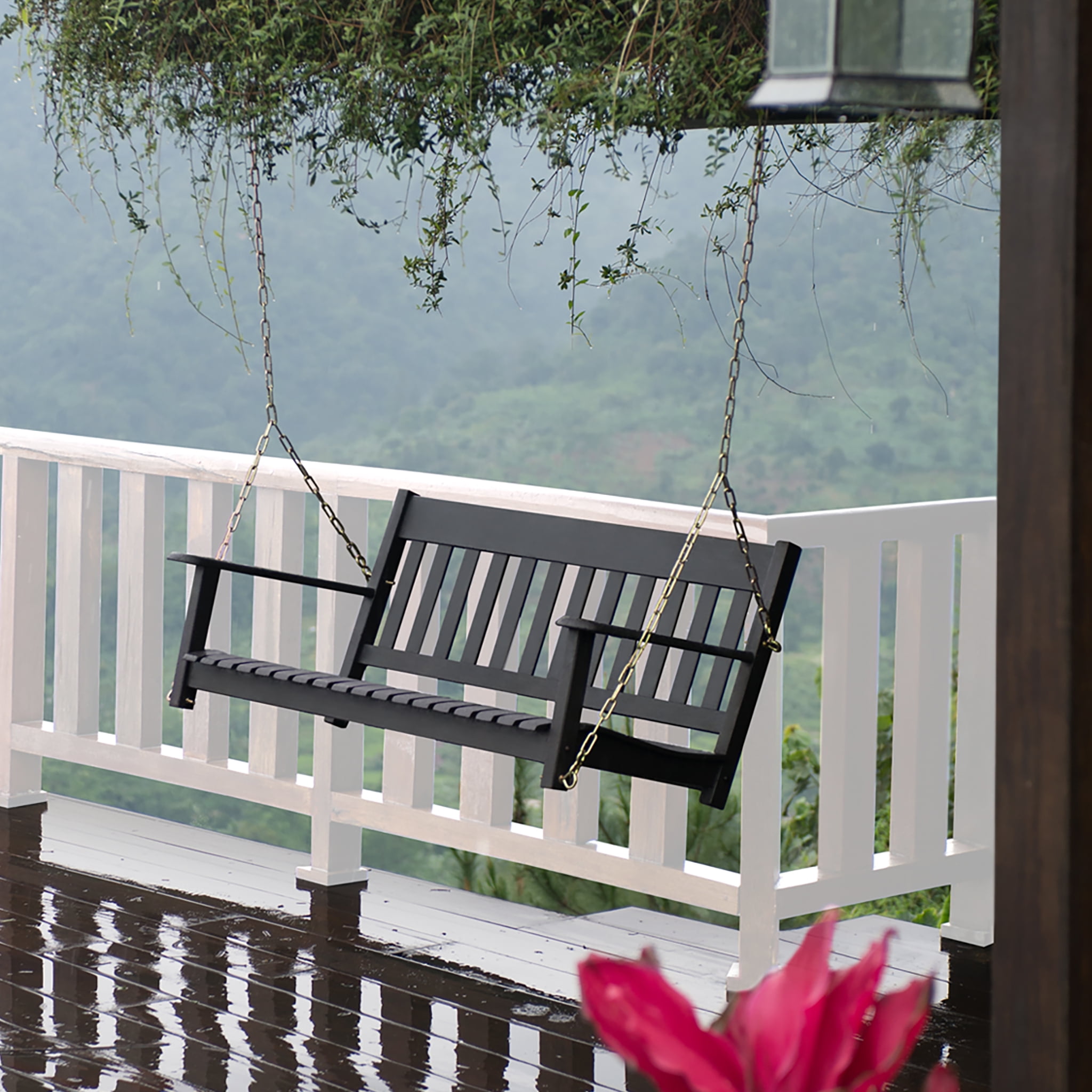 Better Homes & Gardens Delahey Outdoor Porch Swing, Seats 2, Black