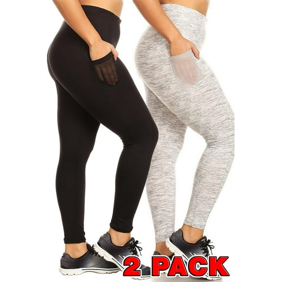Buttery Smooth Sport Basic Leggings - Plus Size - 1XL 2XL 3XL with Side Pockets - 2 Pack Black 3XL/4XL