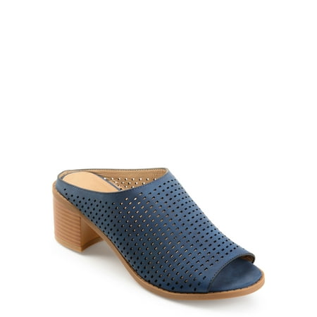 Womens Faux Nubuck Open-toe Perforated Mules