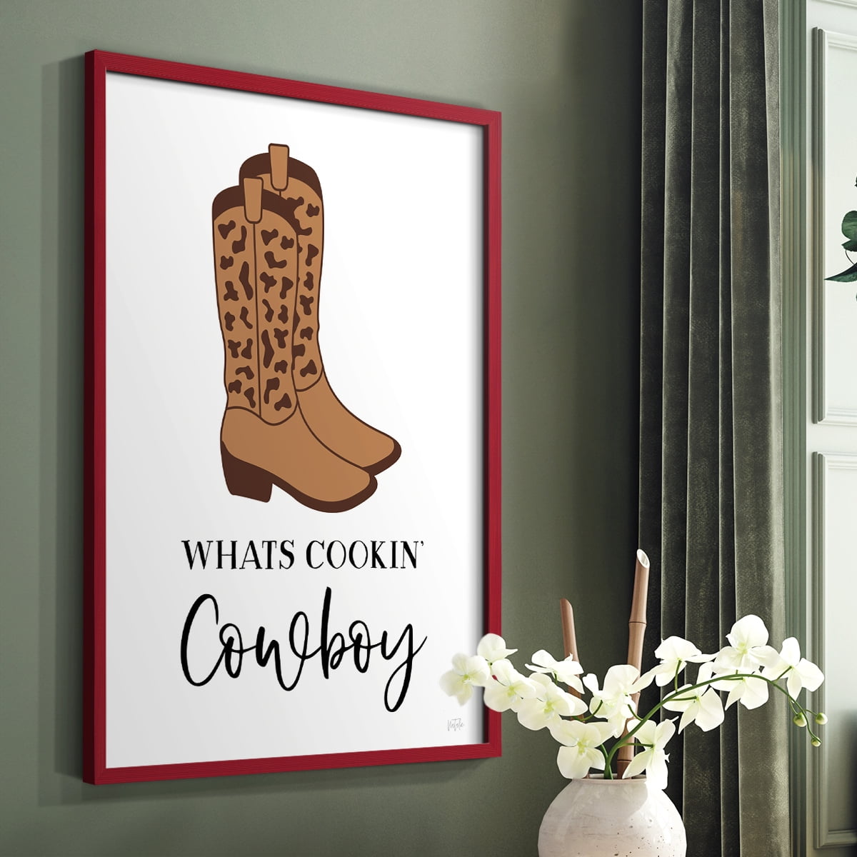 What's Cookin' Cowboy Framed Print in Red Solid Wood 8 x 10 Framed Print