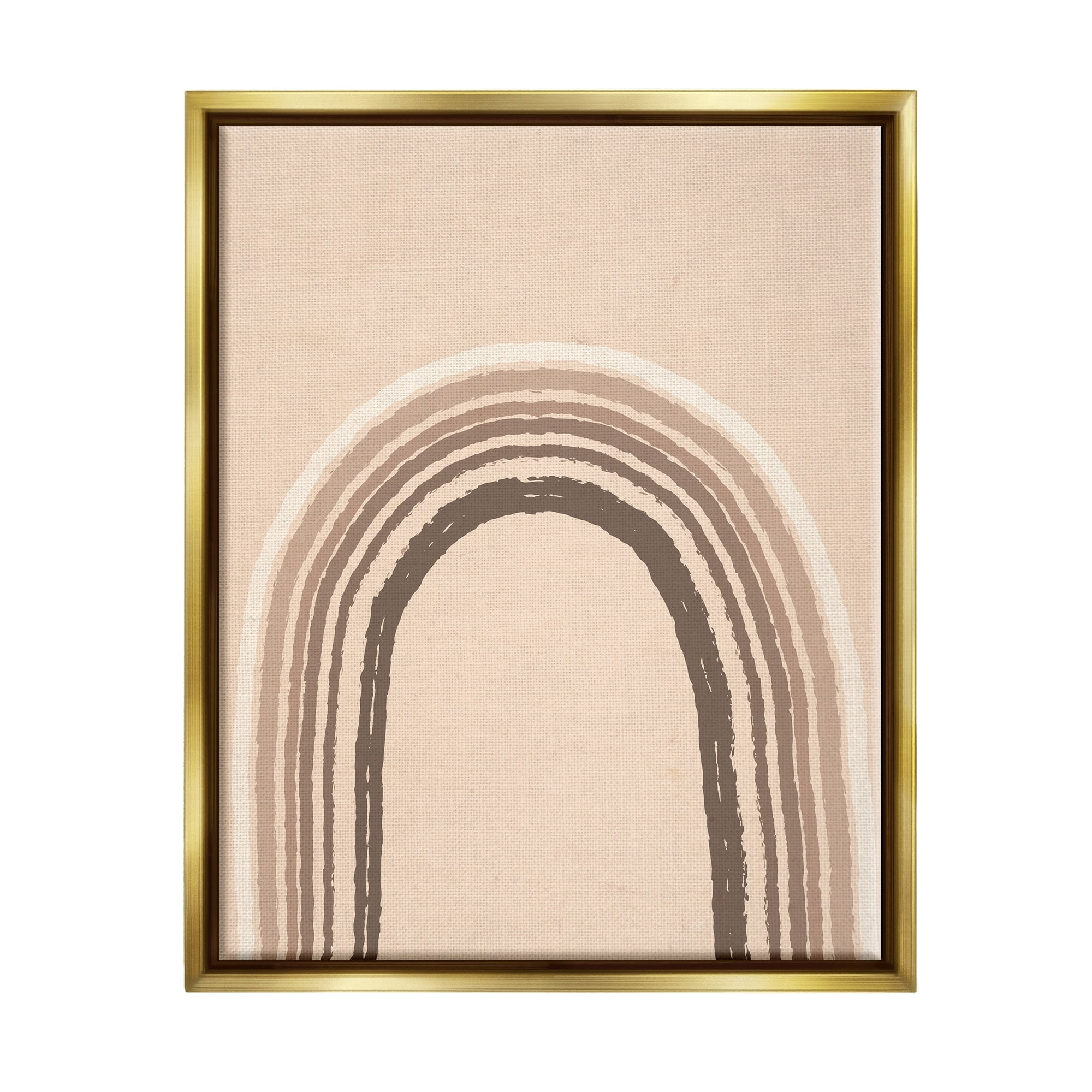 Stupell Industries Boho Rainbow Arched Stripes Neutral Brown Tones Graphic Art Metallic Gold Floating Framed Canvas Print Wall Art, Design by Caroline Alfreds