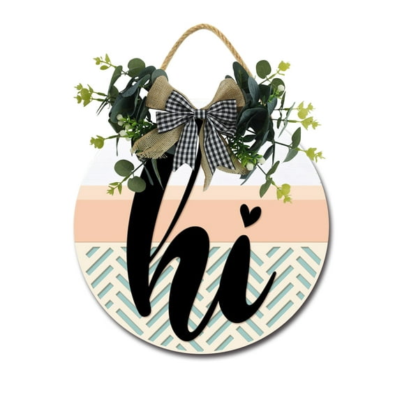 Hi Front Door Sign Funny Wreaths Hanging Wooden Plaque Decoration Round Rustic Wood Farmhouse Porch Decor for Home Front Door Decor, 12 x 12 Inch