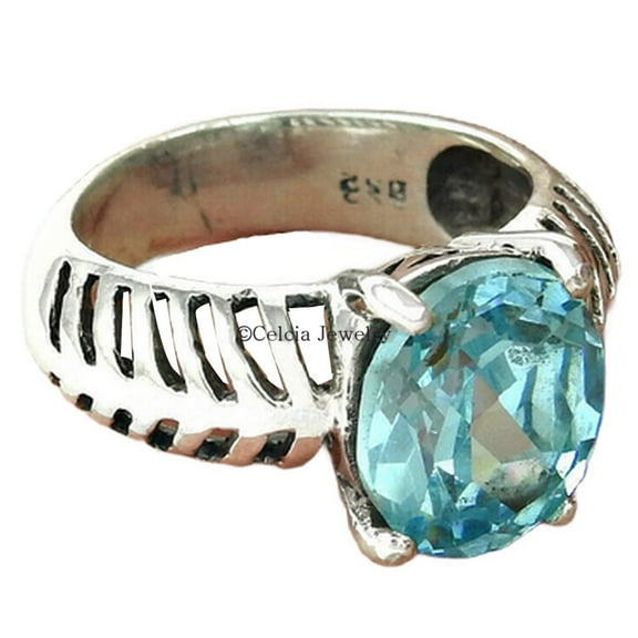 Natural Blue Topaz Ring, Solid 925 Sterling Silver Ring, Blue Gemstone Women's Ring, Statement Ring, November Birthstone Ring, Exclusive Ring, Anniversary Gift Ring For Her (blue-topaz, 7)
