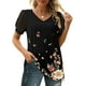 thumbnail image 4 of Fiudx Camisas para Mujer Moda Mujer Manga Corta Estampado Floral Cuello En V Tops Encaje Patchwork Camiseta Blusa, 4 of 7