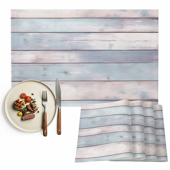 Placemats Set of 6, Blue Wood Grain Place Mats Rustic Wooden Tablemats Washable Placemat Table Decoration for Kitchen Table Dinner Party Home Decor Indoor Outdoor 13x19 Inch