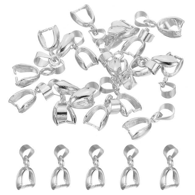 Unique Bargains Pendant Bail Clips, 20Pcs 6x17mm Metal Pendant Connector Clasp Buckle Silver Tone
