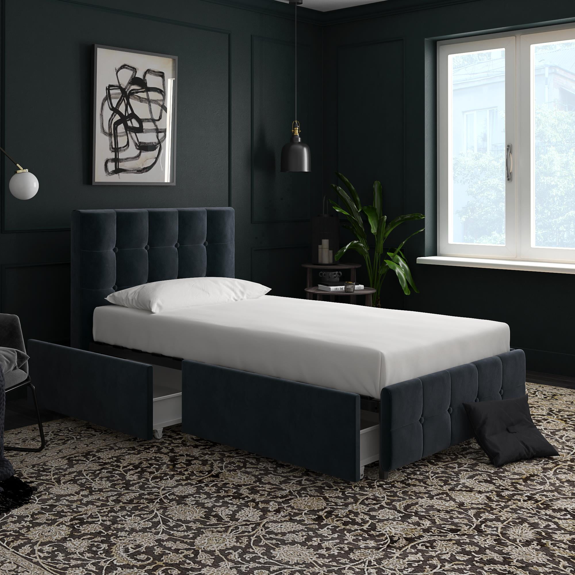 DHP Rose Upholstered Bed with Storage, Blue Velvet Twin, (Blue Velvet) [bed_twin] Walmart