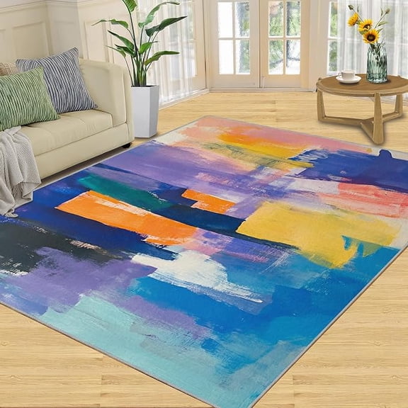 Colorful Area Rug, Kids Graffiti Bedroom Rug, Geometric Rugs for Living Room, Indoor Carpet, Low-Pile & Non Slip, Washable Rugs & Home Decor 4 x 5ft