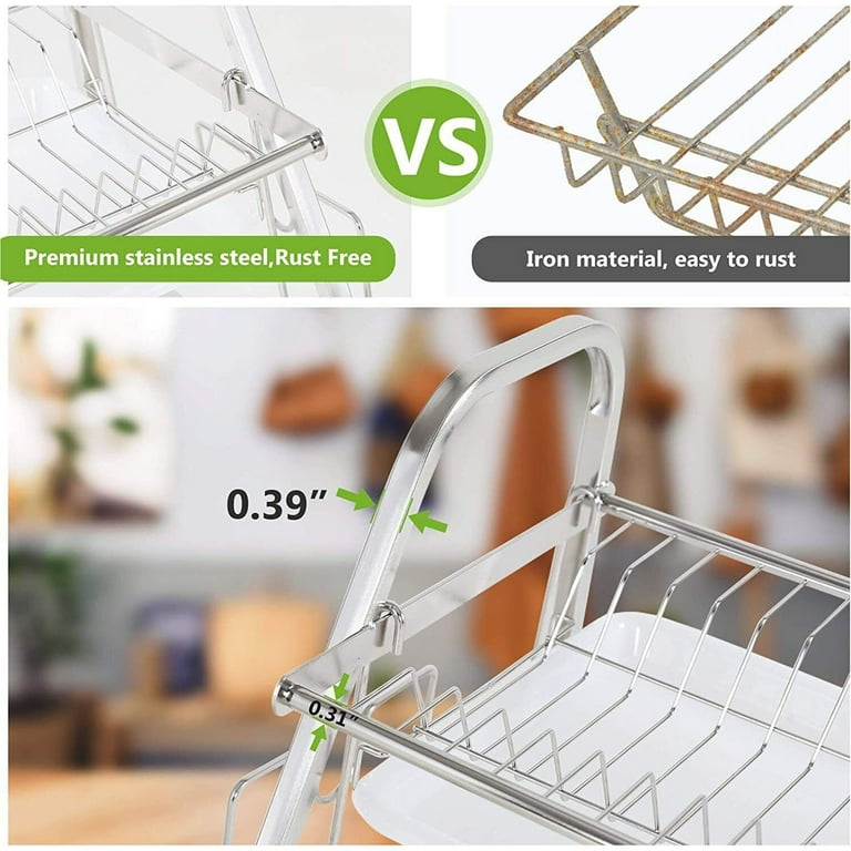 304 Stainless Steel Kitchen Dish Rack, 2/3-Tier Hanging Wall Mount Drying  Organizer for Dishes, Bowls, Mugs Includes Drain Trays (Color : Silver-F
