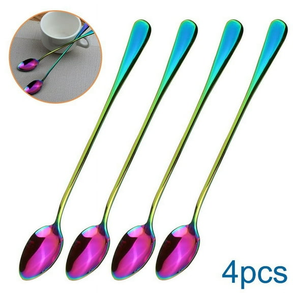 4X Stainless Steel Stirring Spoons Latte Coffee Sundae Ice Cream Tea Spoon Long