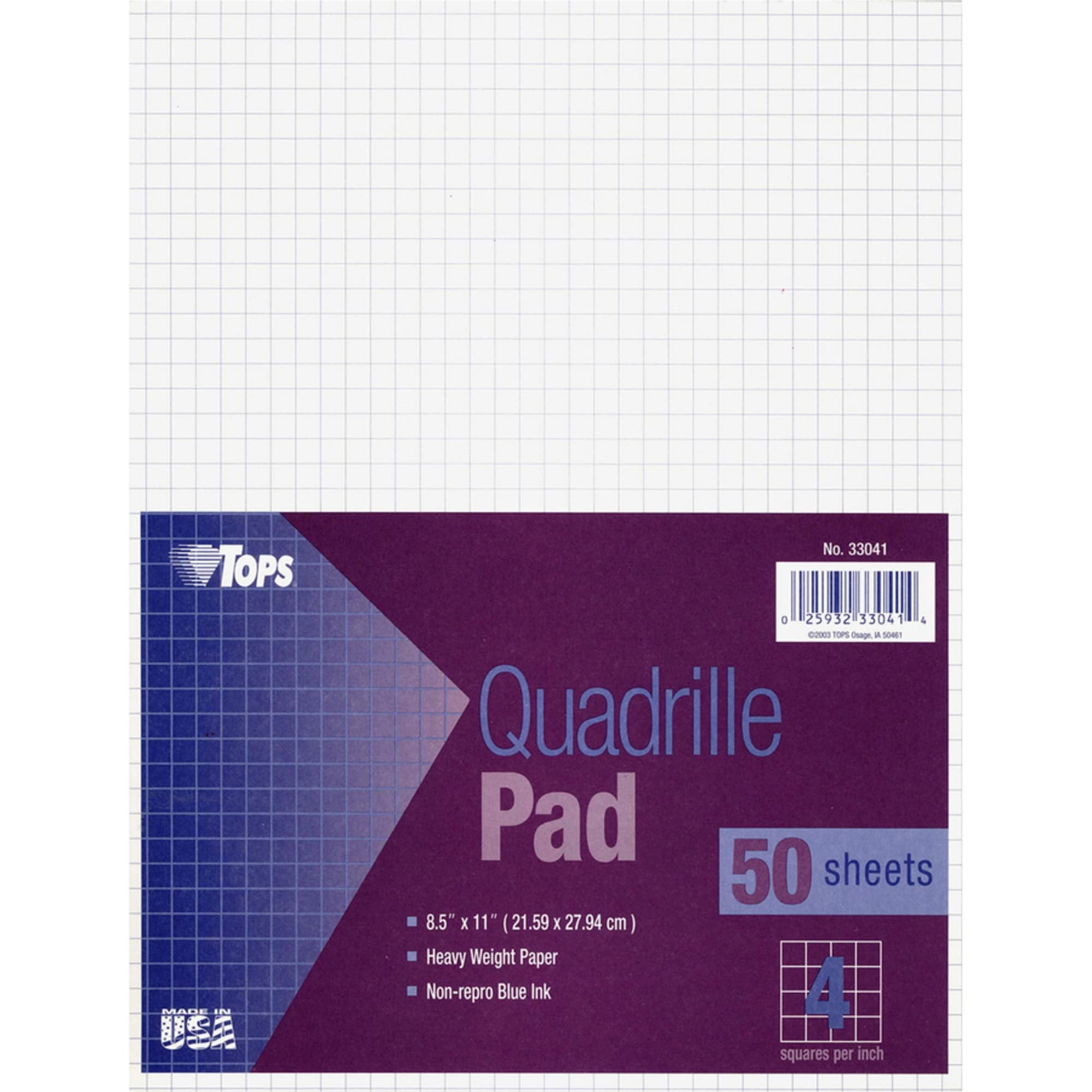 TOPS™ Quadrille Pad, 8 1/2" x 11", Quad Ruled, White, 50 Sheets Per Pad, Pack Of 12 Pads