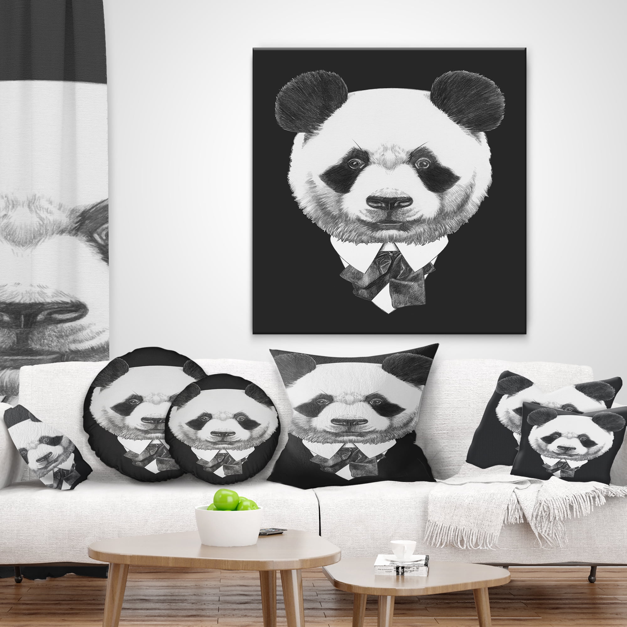 Designart Funny Panda in Suit and Tie - Animal Throw Pillow - 18x18