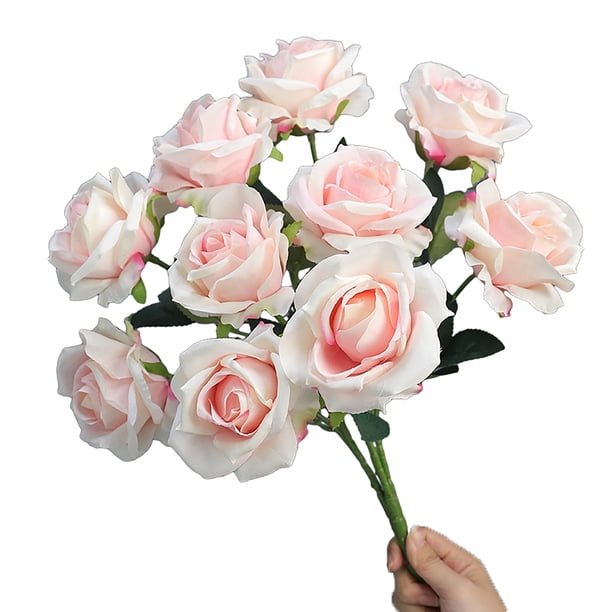 Rosa artificial de 10 cabezas, flor de seda falsa, centro de mesa para boda, fiesta, jarrón DIY, decoración de flores artificiales