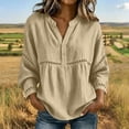 thumbnail image 2 of cfhntfmh Tops for Women V Neck 3/4 Sleeve Blouse Fashion Hollow out Shirts Loose Fit Button up Spring Fall Clothes (Khaki,3X-Large), 2 of 5