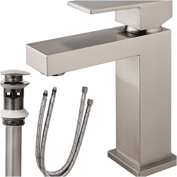 JERFIT Modern Single Hole Bathroom Faucet with Drain, Brushed Nickel, Solid Brass Construction, WaterSense Certified