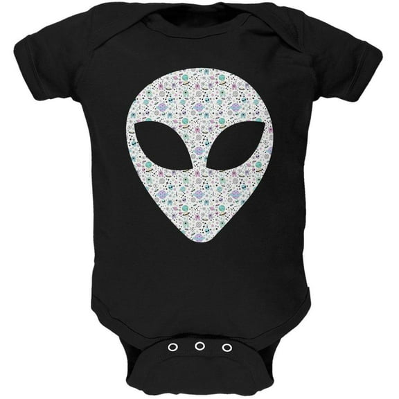 Alien Head Outer Space Elements Soft Baby One Piece Black 9-12 M