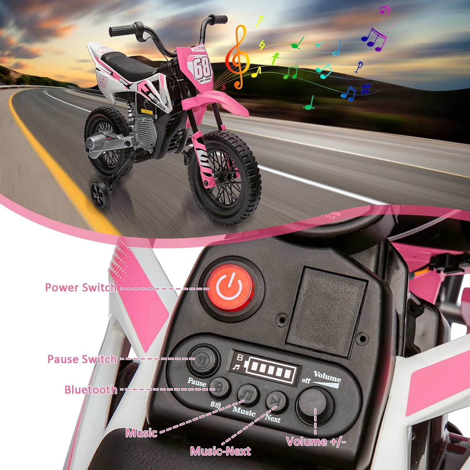 Trilenars 12V Electric Bike in Pink with Metal Build,Pink