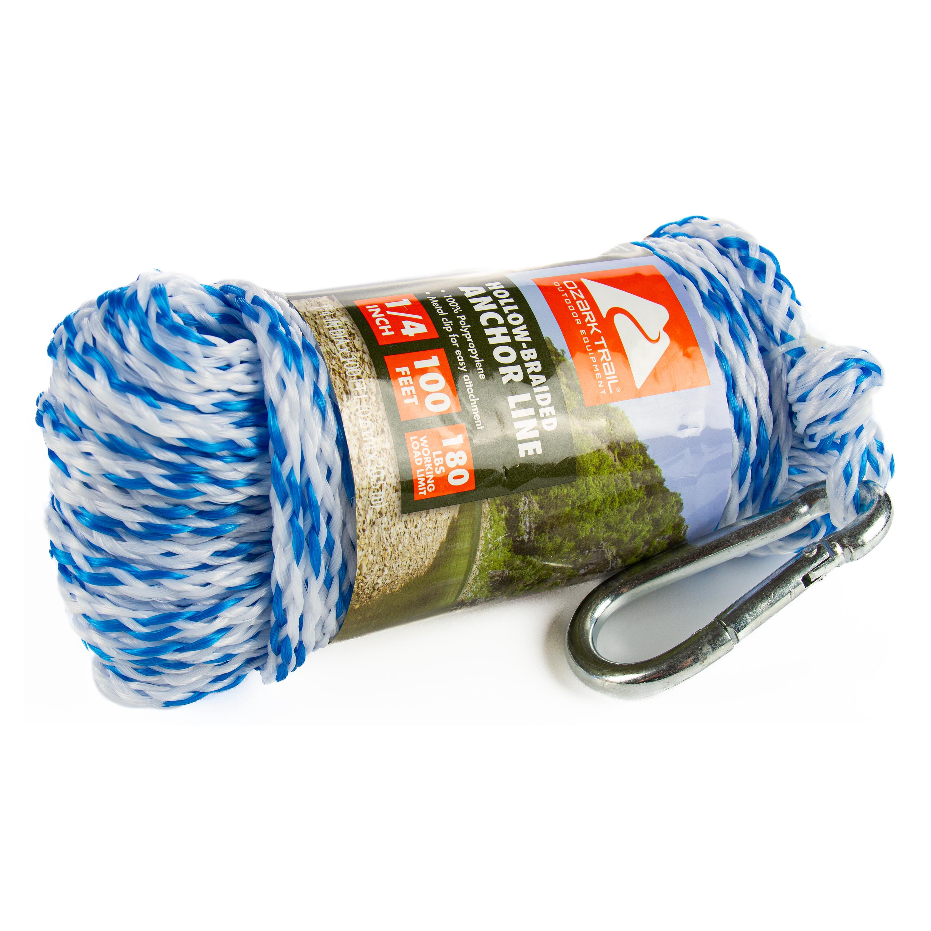 Ozark Trail Marine 1/4 in. x 100 ft. Hollow-Braided Polypropylene Anchor Line