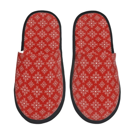 Balery Red White Snowflakes Slient Indoor Furry Fleece Comfort House Shoes Soft Non-Slip Home Shoes Cotton slippers House Slippers-- Medium