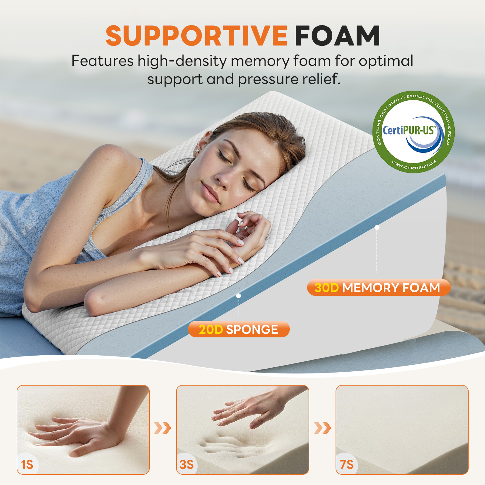 JIOABL Wedge Body Pillow for Sleep Comfort, Neck Pain Relief, Acid Reflux, Heartburn, Back Pain Relief and Snoring, 12Inch