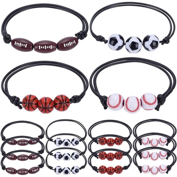 20Pcs 4 Styles Sports Party Favors Bracelets Basketball Football Baseball Volleyball Adjustable Inspirational Wristbands Bead Ball Peandants