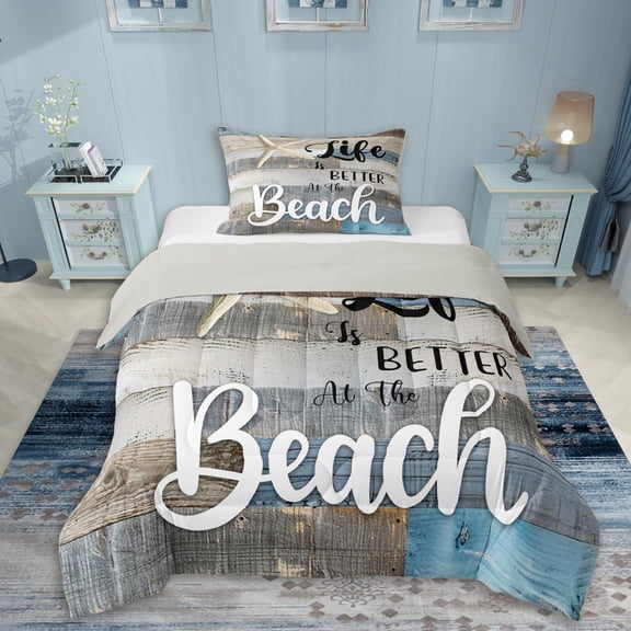 Erosebridal Teens Ocean Beach Twin Comforter Sets 3-Piece,Vintage Sea Cabin Bedding Set For Boys Girls,Grey Reversible,Luxury Bedroom Decor