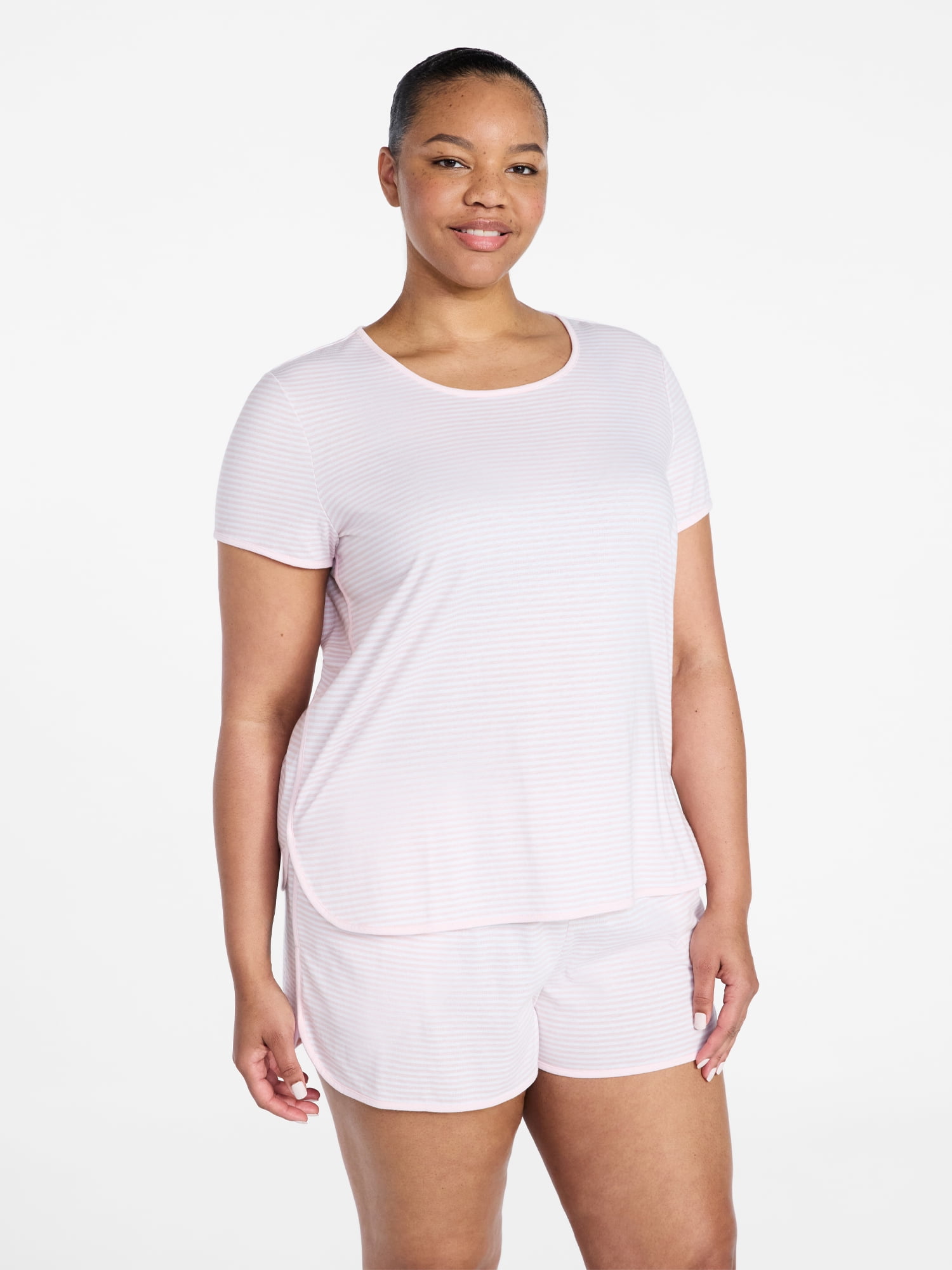 Joyspun Women's Lightweight Short Sleeve Sleep Tee and Shorts Set, 2-Piece, Sizes XS-3X