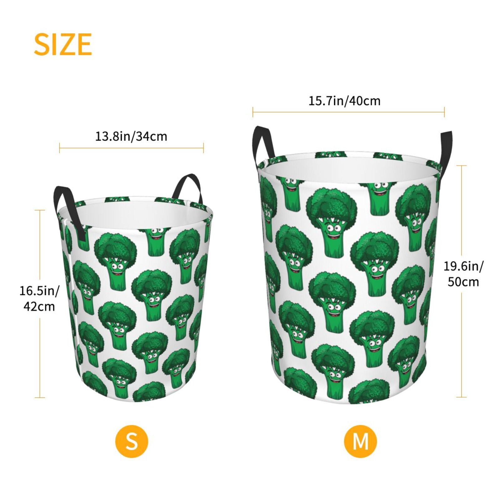Large Laundry Basket with Handles - Cartoon smiling green broccoli cute Kids Baby Dirty Clothes Laundry Hamper for Bedroom Aesthetic