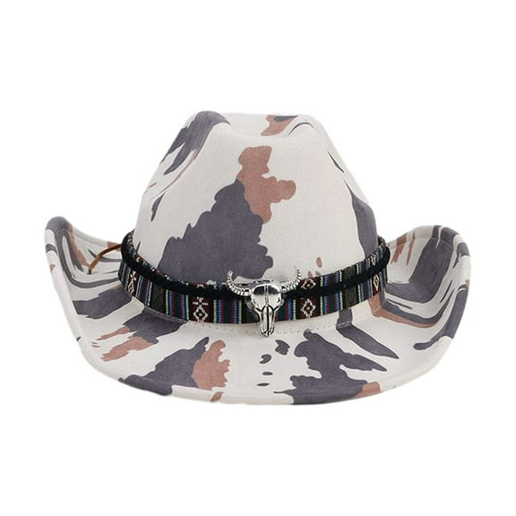 MOMOJIA Unisex Thick Cowboy Hat Western Style Hat Fedoras Hat with Cow Print Pattern