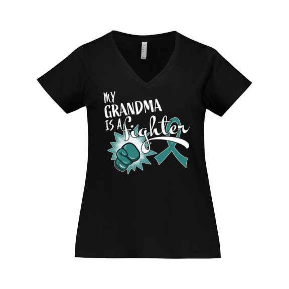 Inktastic Ovarian Cancer Awareness My Grandma is a Fighter Women's Plus Size V-Neck T-Shirt