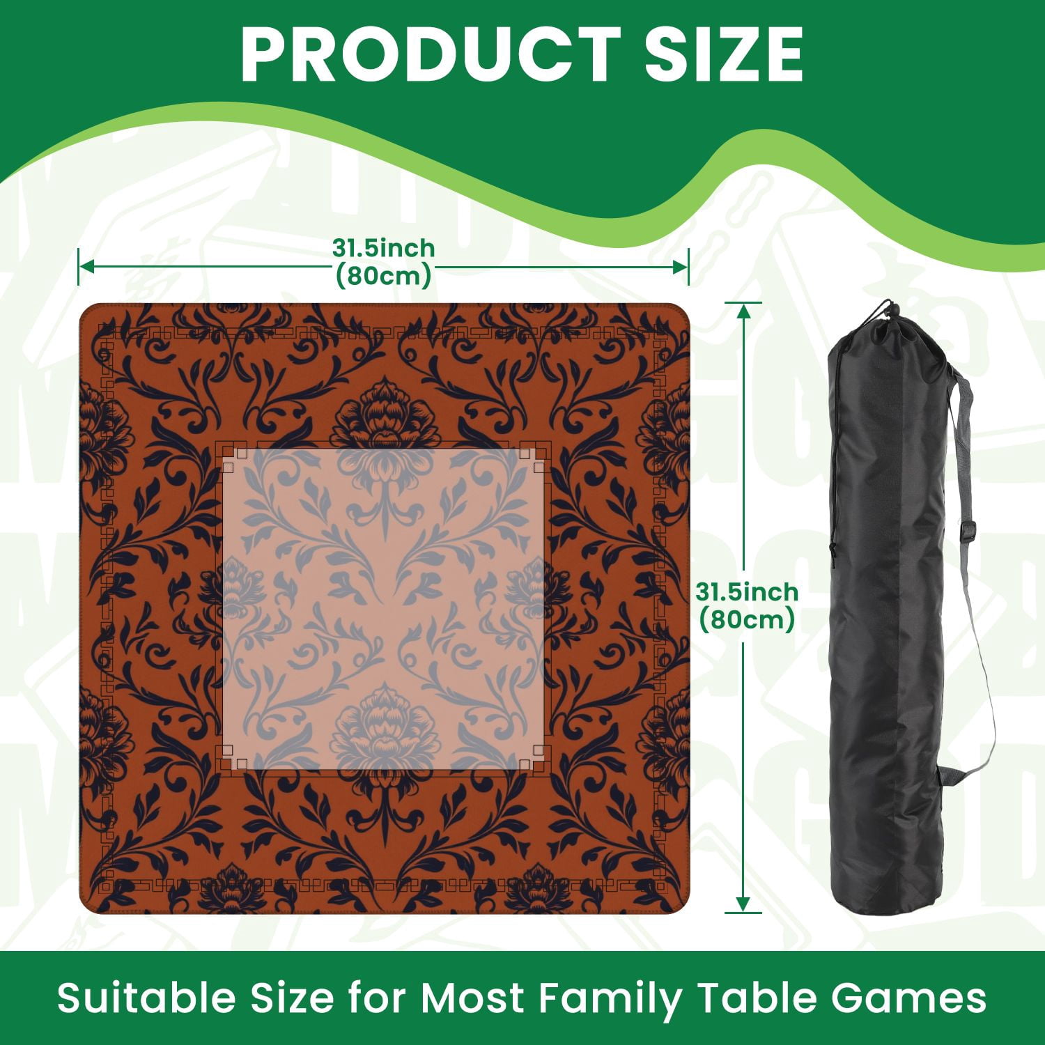 Mahjong Mat 31.5" x 31.5" Hand drawn batik seamless boho floral block print Non-Slip Noise Reduction American Mahjong Tiles Table Cover for Dominoes Poker Card Board Games Gift