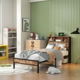 thumbnail image 6 of Twin Size Metal Platform Bed Frame with Storage Headboard - Charging Station, Bookcase, No Box Spring Needed, 6 of 12