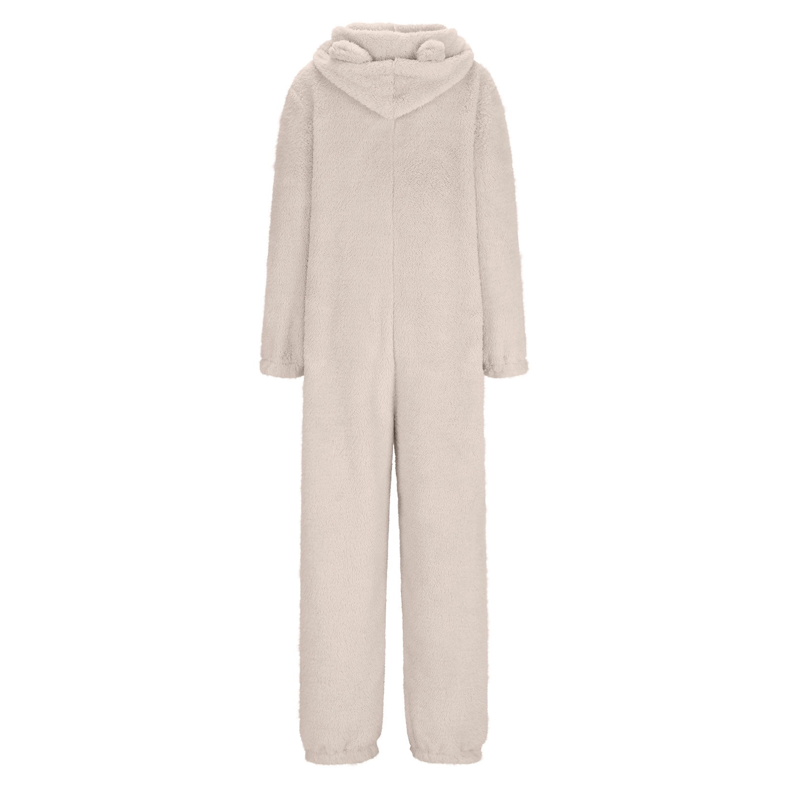 Xdegoge Fleece Jumpsuit Women Fuzzy One Piece Romper Zipper Long Sleeve Teddy Ears Jumpsuits Winter Warm Lounge Pajamas Loungewear with Pockets