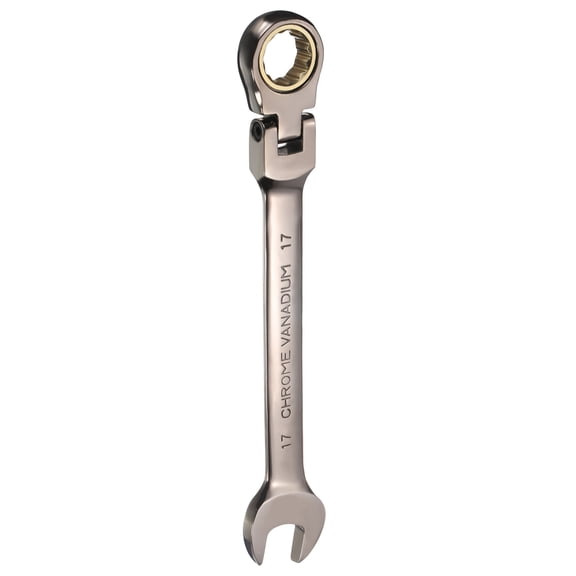 Flex-Head Ratcheting Combination Wrench 17mm Metric 72-Teeth CR-V Steel Nickel Plating Open End Ratchet Spanner Gear for Fasteners Nut Bolt