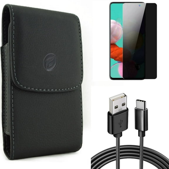 Case Belt Clip & Privacy Screen Protector & 6ft USB Cable for Samsung Galaxy S20 Fan Edition - Leather Holster   Tempered Glass Anti-Spy   Type-C Charger Cord Combo