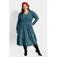 thumbnail image 3 of CASSIE LIZ Dresses for Women Plus Size 2X Casual Teal Blue Fall Sweater Dresses Fashion Midi Elastic Waist Dresses Long Sleeve Elegant V Neck Loose Fit Winter Dress with Pocket 2XL 18W 20W, 3 of 5