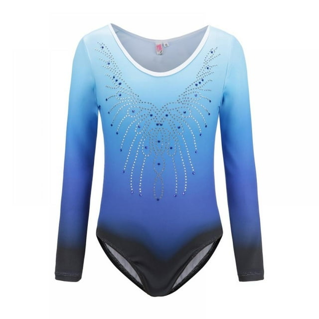 Greyghost Children Kids Girls Long Sleeve Leotards, Bright Color Patterned Gradient Ballet Practice Dance Wear Costumes, Athletic Gymnastics Bright Color Body Suits