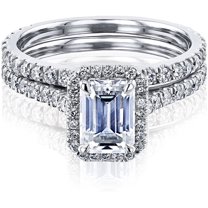 Kobelli 14k Gold Emerald Cut Forever One Moissanite Halo Bridal Set DEF/VS, DEF/VS